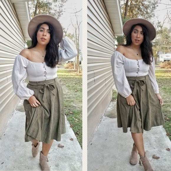 L Love Dresses & Skirts - SWEETEST THING OLIVE GREEN MIDI SKIRT